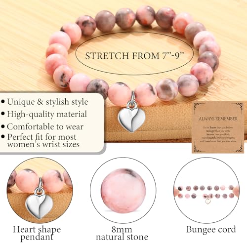 12 Pieces Inspirational Natural Stone Gifts Sweet Heart Beaded Bracelets with Cards Gifts2