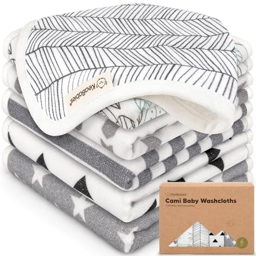 Image of 6-Pack Cotton Baby Washcloths for Newborn - Organic Cotton Muslin Soft Wash Cloths for Babies, Infant, Kids, Toddler Towels for Boy, Girl,Super Absorbent Face Cloths,Scratch-free Baby Rags (Grayscape)
