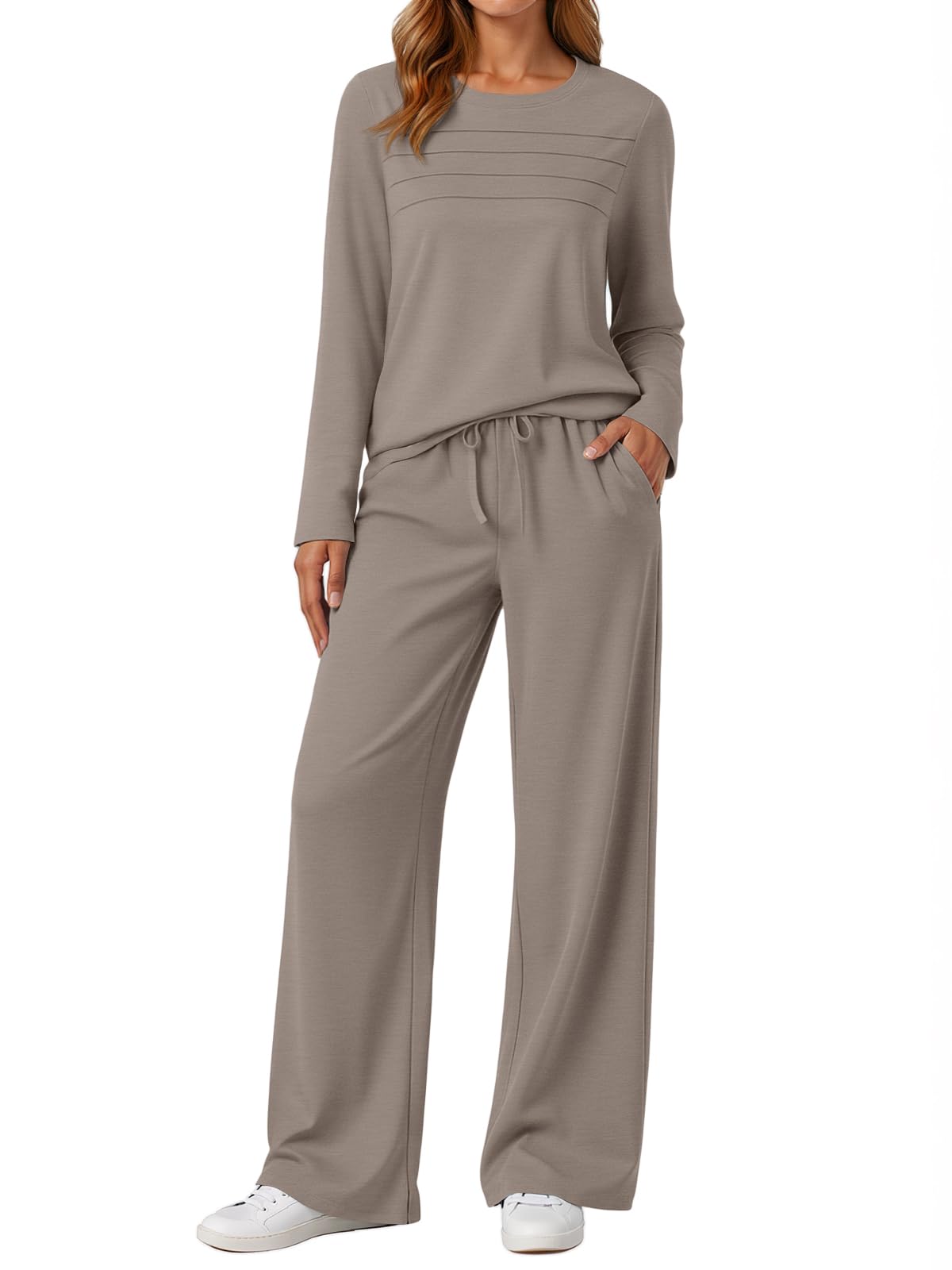 AUTOMET Sweatsuits Women 2 Piece Outfit Fall Airport Lounge Sweat Sets With Wide Leg Pants Track Fashion Suits