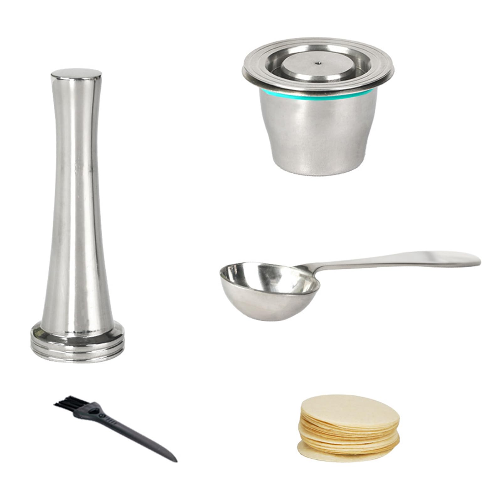 Buxuaaaa Multipurpose Coffee Cup Equipment Set with Paper Cleaning Brush Suitable for Consistent Flavor Stainless Steel Coffee Pods Filter