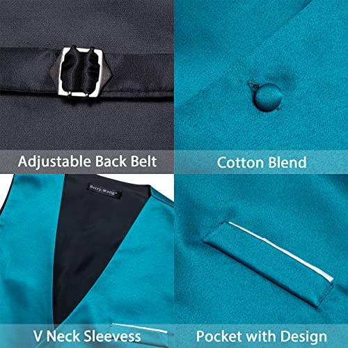 Image of Barry.Wang Vest for Men Business /Leisure Dress Suit Vests V-neck 2 Pockets Wedding Party Tuxedo Satin Waistcoat
