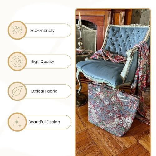 Signare Tapestry Shoulder Bag Tote Bag for Women with Red Flower and Bird William Morris Strawberry Thief Design (SHOU-STRD)4