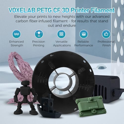 Image of VOXELAB Carbon Fiber PETG 3D Printer Filament, PETG Carbon Fiber Black Filament 1.75mm 1KG (2.2 LBS) 1 Spool, 3D Printing Material, Dimensional Accuracy + /- 0.02 mm, PETG CF Black