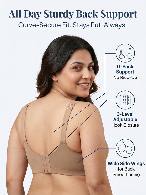 Image of Women's Cotton Non-Padded Plus-Size Full Coverage Bonded Bra | Hidden Concealer Cups | Broad Shoulder Straps | Seamless | Elastic-Free Bottom Band | No Marks, No Digging | Pack of 1