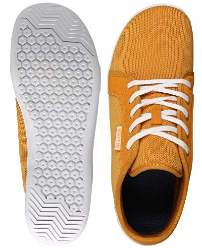 Image of WHITIN Women's Minimalist Knit Barefoot Sneakers, Size 9.5 Low Zero Drop Sole with Arch Support Wide Width Toe Box Fashion Hiking Trail Running Tennis Shoes Lady Yellow 40