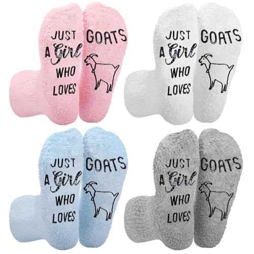 Coume 4 Pair Dogs Cat Horse Goat Lovers Gifts for Women Mom Fuzzy Socks for Women Novelty Mothers Day Ideal Gifts(Goats Style)