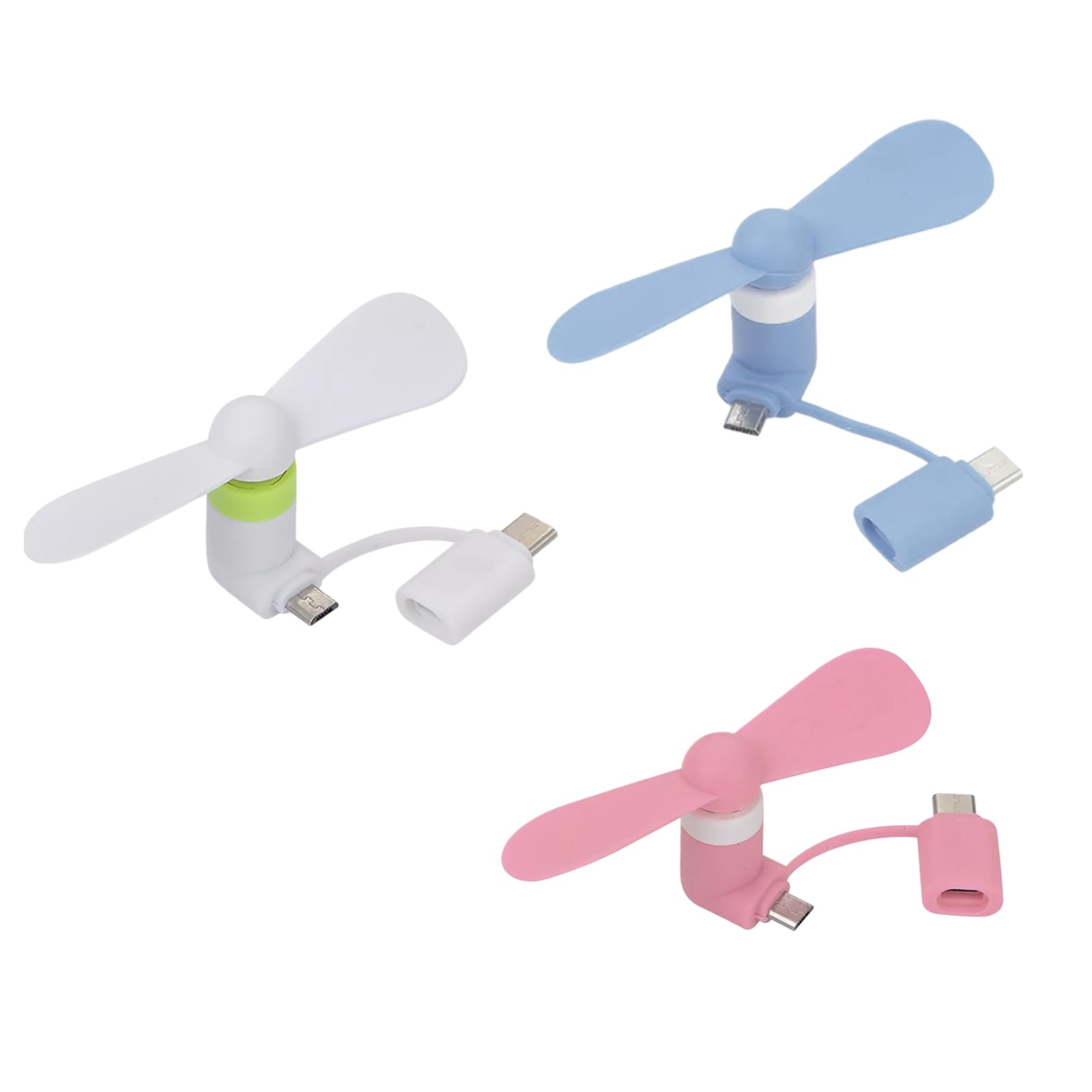 SEMINISMAR Lot de 3 mini ventilateurs portables USB compatibles avec téléphone portable de type C et smartphone, ventilateur de téléphone portable 2 en 1