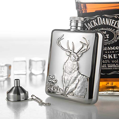 PROMISE 6OZ roestvrijstalen heupfles BULL STAG BEAR wordt geleverd met een trechter verpakt in een geschenkdoos (Hirsch… - Afbeelding 3