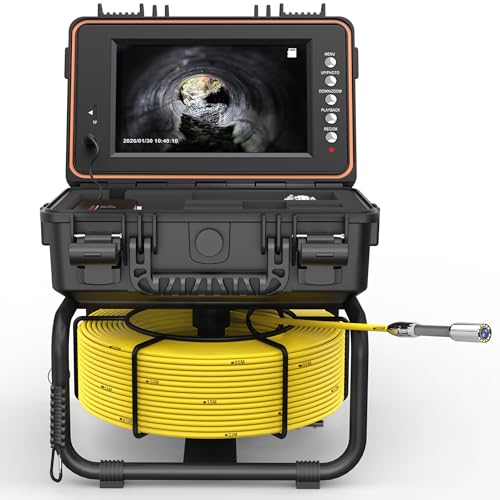 165Ft Sewer Camera Self-Leveling, Pipe Damage Inspection, Sewer Line Inspection, Drain Clog Diagnosis, Basement Drain Inspections, Bathroom Drain Inspections, 9'' HD Screen, IP68, DVR, Pros & DIYers