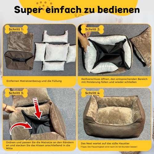 OUPEIWAWA Orthopädisches Hundebett für kleine & mittelgroße Hunde, 52x41x16cm, superweich und gemütlich, Hundekorb mit hohem Rand, Abnehmbarer & waschbarer Bezug, rutschfest, Dunkelgrau, Indoor/Auto