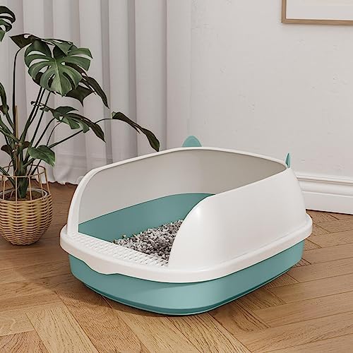 Bandeja sanitaria para gatos con borde alto y pedal de criba azul miniatura 6