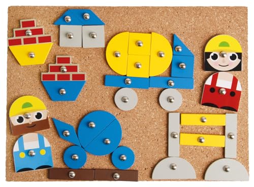 Lena 65828 Hammerspiel, Nagelspiel mit 64 bunten 8 Baustellen Teilen, Grundplatte aus Kork ca. 28 x 19,5 cm, Hammer und Nägel, Klopfspiel für Kinder ab 3 Jahre, Hämmerchenspiel, Mehrfarbig