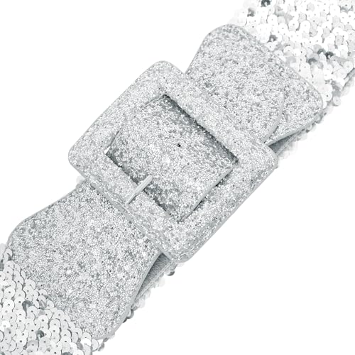 Women Sequins Stretchy Belts, Bling Sparkly Shiny Wide Elastic Waistband for Party Dresses2