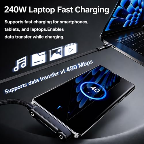 Image of Invisible Holder Charger Cable with Stand,Type-C to Type-C,240W PD Fast Charging Cable with 360 Adjustable Metal Stand,2 in 1 Invisible Holder Charger Cable with Stand for Desk, Gaming (3PC) (5) | 2-in-1 Fast Charging Cord & Phone Stand for Gaming, Car Travel, Compatible with iPhone Samsung Type-C Charging Cable