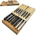 Kitchen Knife Drawer Organizer Insert | Bamboo Drawer Organizer For 12 Knives Plus Knife Sharpener Slot | Safe Clean Knife Storage | Universal Knife Block Knifes Holder | Cutlery Drawer Organizer