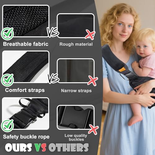Babytragetasche, verstellbar, tragbar, Tragetuch für Babys 0-36 Monate, Kleinkinder bis 20 kg (schwarz)
