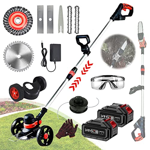 Desbrozadora con batería, batería de 24 V, 5 en 1 conmutable, 115-165CM Motosierra Telescópico Césped Edger Cutter ,ajustable, 1 ruedas extraíbles, cabezal giratorio de 90° para cortacésped, jardines