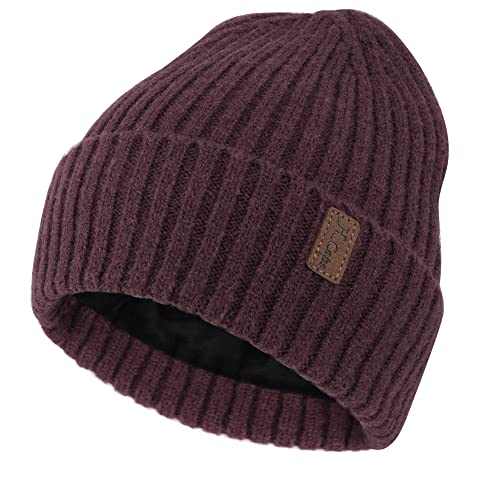Hommes Hiver Chaud Bonnet Tricot Slouchy Casquettes avec Doublé Polaire pour Femme Homme Temps Froid, Marron, Taille Unique Cover