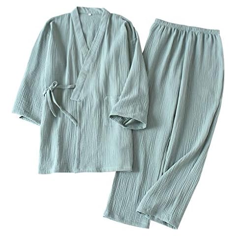 Shanghai Story Japanese Style Two-Piece Suit Cotton Bathrobe Pajamas Kimono Bathrobes Sleepwear For Women Green Size L Cover