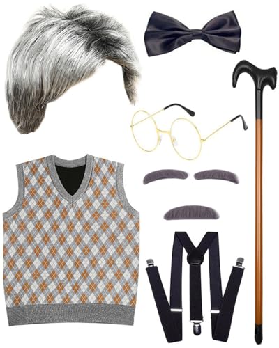 Image of Boy 100 Days of School Old Man Grandpa Dress up Outfit Accessories