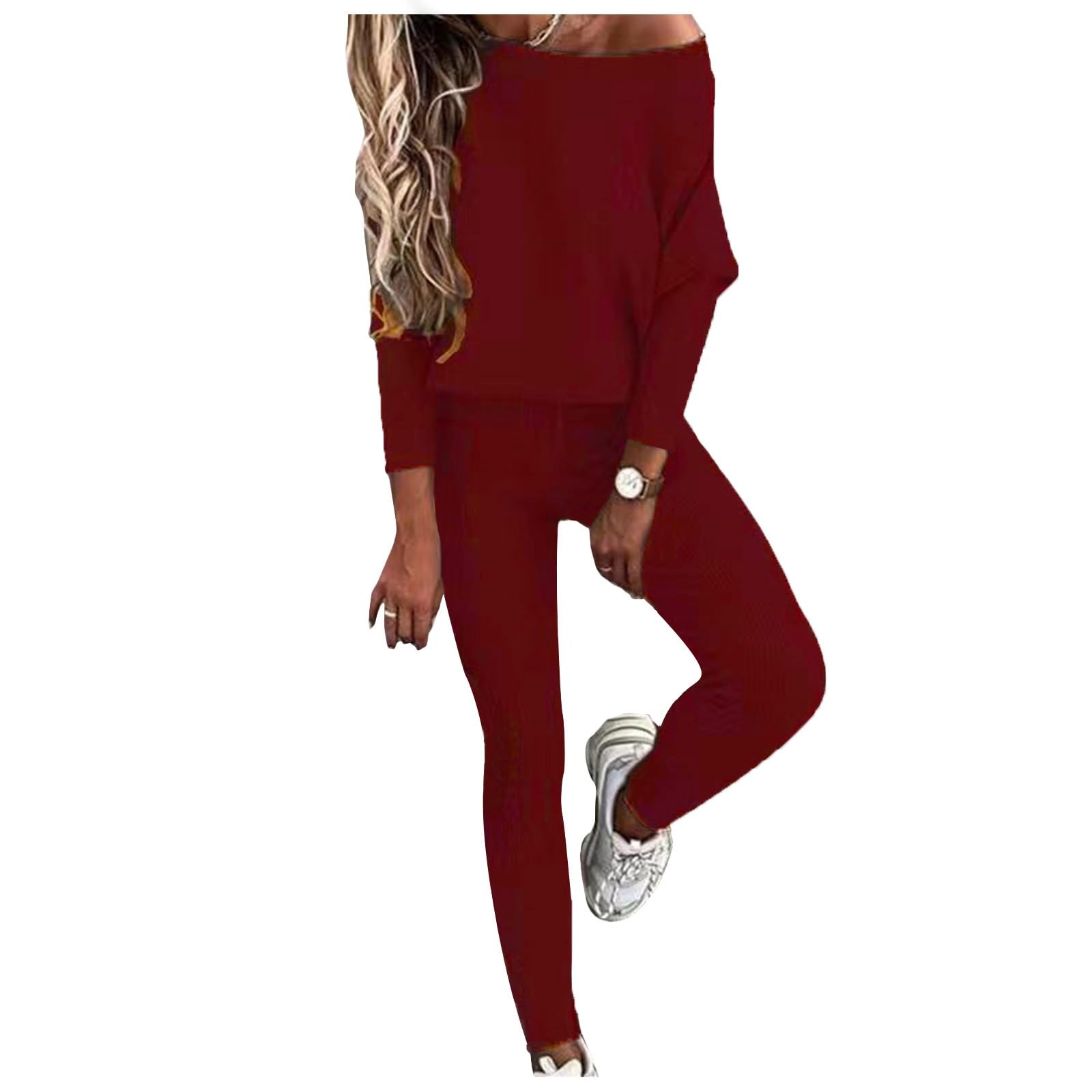 WYTong 2 Piece Lounge Outfit for Women 2025 Fall Long Sleeve Knit Pullover Sweater Tops Drawstring Pants Set