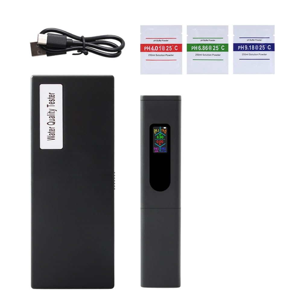 Fuhjythy 5 in 1 Salinity Meter PH Water Quality Tester Digital EC TDS Temp Monitor Rechargeable Test for Aquarium Hydroponic Pool