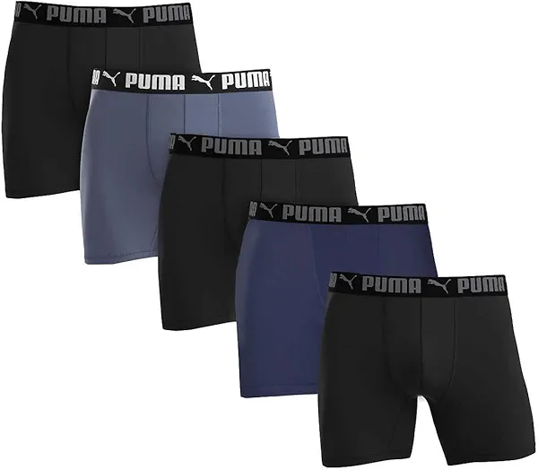 Puma Men's Microfiber Boxer Brief, 5-pack (Large, Black / Grey / Blue)