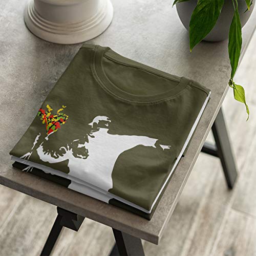 OM3 Banksy Flower Thrower T-Shirt - męski - Urban Street Art Peace Graffiti Punk Indie społeczna krytyka - S - 5XL, Oliwkowy (#1072), XL