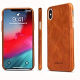 Jisoncase iPhone Xs MAX Case Leather Cover Slim Shell Snap-on Cases with Protective Metallic Side Buttons Compatible Apple 2018 New iPhone Xs MAX Brown JS-IXM-01A20