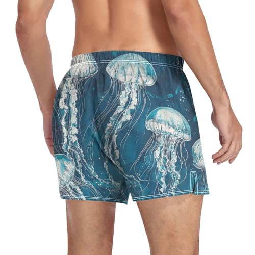 Glowing Jellyfish Tentacle Men's Cotton Boxer Shorts Underwear Sleep Shorts Pajama Bottoms with Button Fly4
