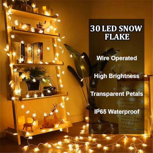 fizzytech Snowflake String Lights, 6 Meter 30 LED Fairy Lights Timer Hanging Decor for Bedroom Room Patio Party Wall Indoor Outdoor Xmas Tree Decorations Warm White 5 513