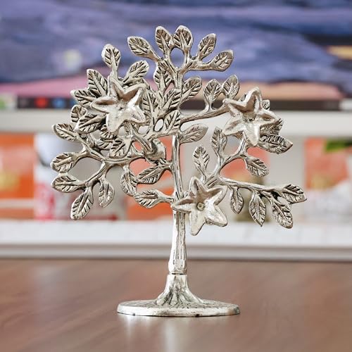 Image of Metal Kalpavriksha Tree Showpiece Trees of Life - Home Decor - Gift for Good Luck Vastu and Fengshui - Best in Living Room Table Decoration with Antique Polish Silver