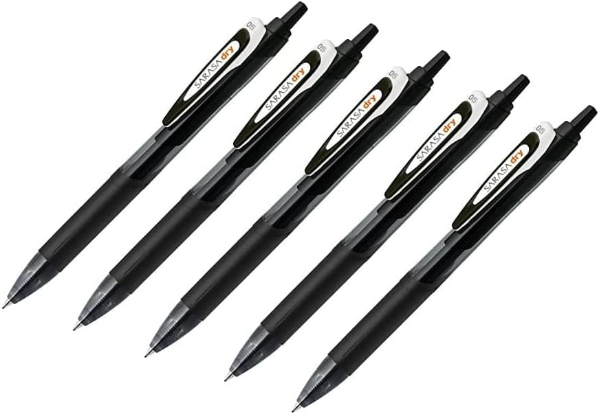 Zebra Sarasa Dry Gel Ink Pen Black (JJ31-BK), 0.5mm Fine, 5 pens per Pack (Japan Import)