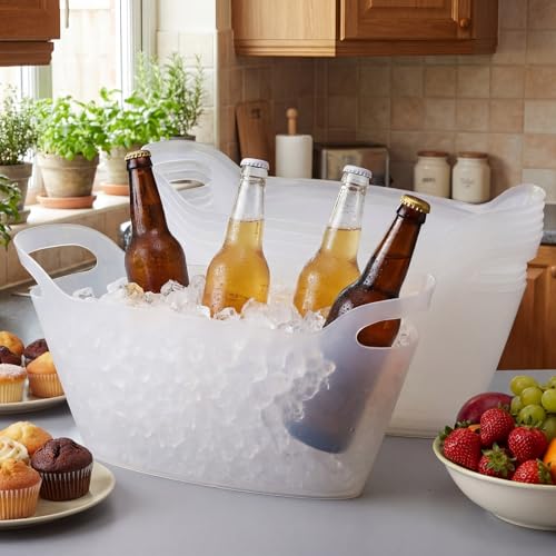 meekoo 6 Pack 6l Ice Bucket for Parties, Plastic Beverage Tub with Handles, Portable Ice Drink Bucket for Wine, Champagne, Beer, Cocktail, Large Drink Chiller for Wedding, Bar, Picnic, Pool(Clear) by meekoo - Used condition - Image 6