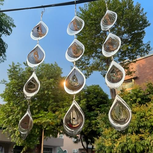 Water Droplets Bird Scare Discs Set-Highly Reflective Double-Sided Bird Reflectors, Extra Sparkly Metal Wind Spinner Outdoor Garden Decor, Decorations to Scare Away Yard Birds