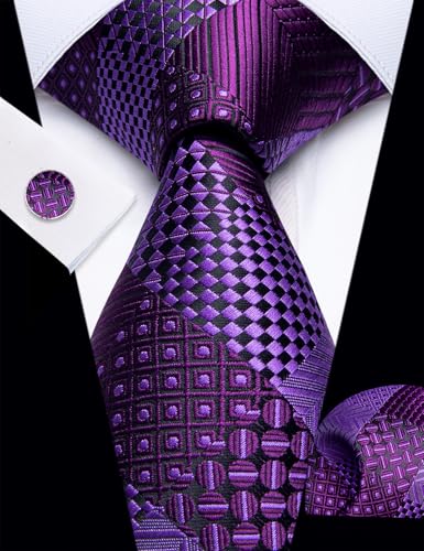 Image of YourTies Striped Plaid Ties for Men Silk Formal Necktie Set