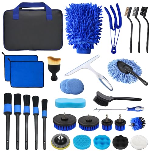Putentfun Car Cleaning Kit 30Pcs,Car Detaling Kit,Professional Car Detailing Brush,Car Cleaning Products for Dirty Rim Washing, Interior, Exterior, Leather, Dashboard, Vents