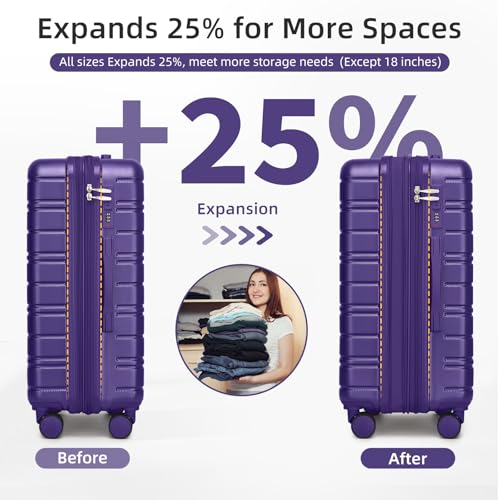 Image of LARVENDER Luggage Sets 6 Piece, Expandable Suitcases with Wheels | Suitcase Set for Women and Men|Checked Luggage|Carry On Luggage|Hardside Lightweight|Purple
