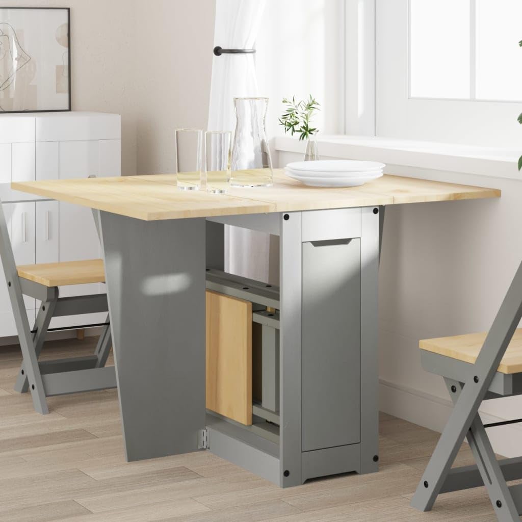 Table à manger pliable en pin massif authentique avec rangement chaises