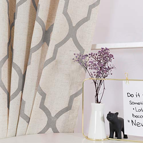 Jinchan Linen Curtains Moroccan Tile Curtains For Bedroom Geometric Curtains For Living Room Drapes Light Filtering Lattice Curtains Grommet Curtains 84 Inch Length 2 Panels Set Grey On Beige #TOP3