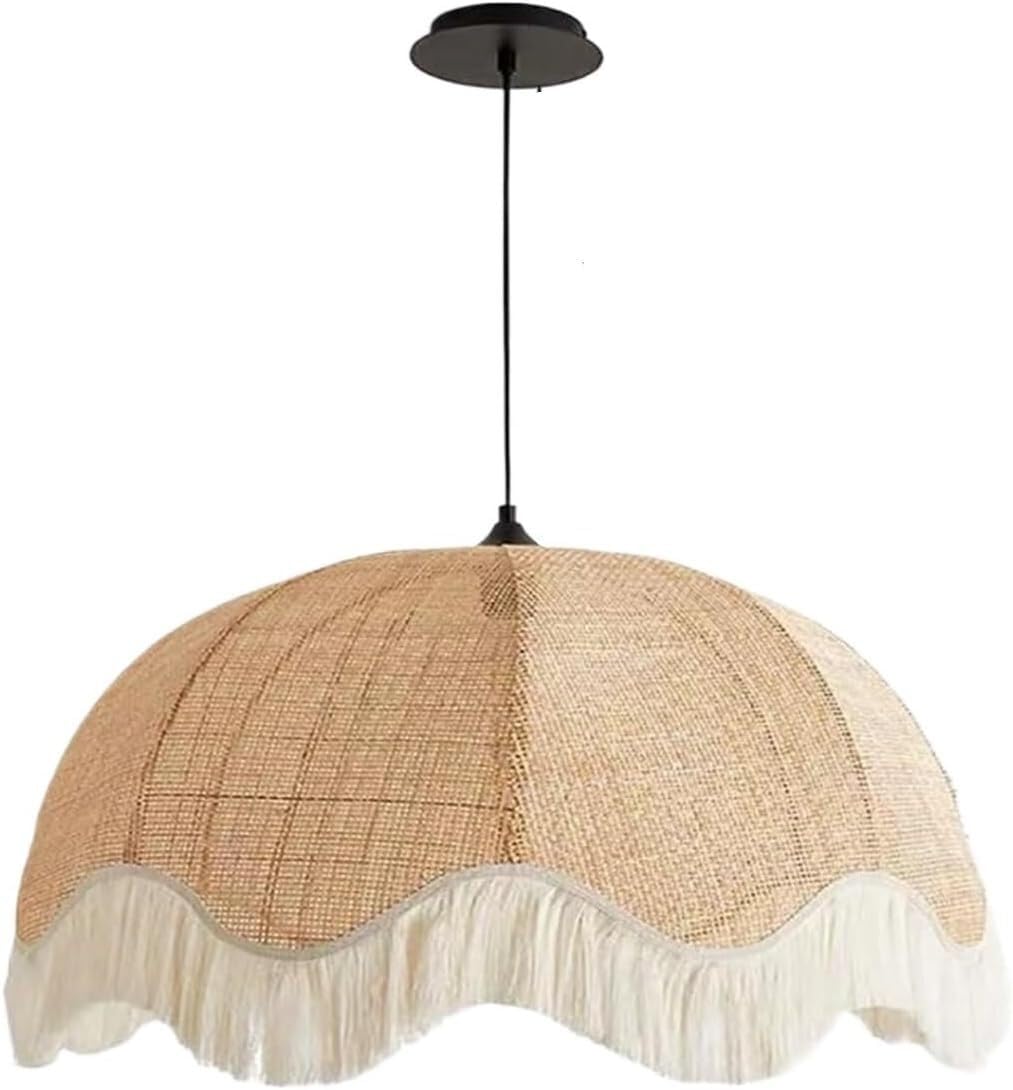 Suspension japonaise rétro rotin à franges luminaire chambre hauteur réglable