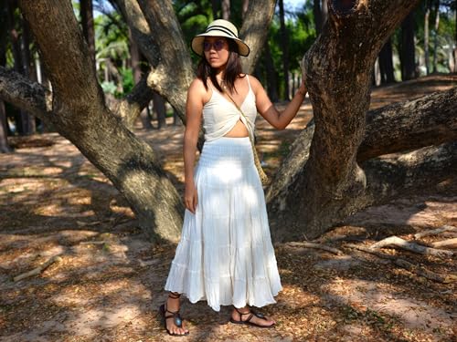 Sakoonee Boho Hippie Maxi Skirt Long Summer Cotton Dress for Women with Smocked Elastic Waist4