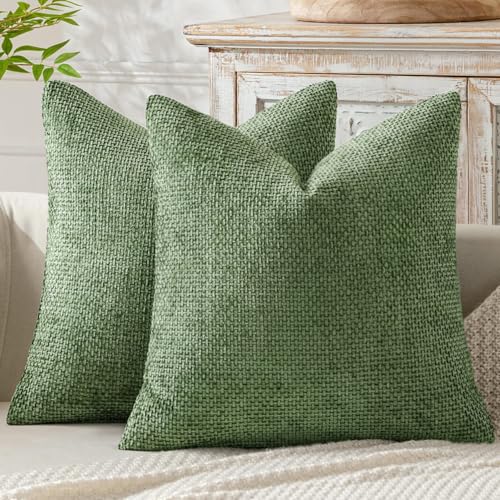 Image of MIULEE Pack of 2 Couch Throw Pillow Covers 20x20 Inch Sage Green Modern Boho Accent Decorative Pillow Covers Soft Chenille Farmhouse Cushion Covers for Home Decor Bed Sofa Living Room