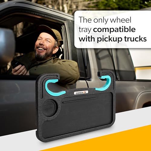 Image of ENRICH UP 2-in-1 Steering Wheel Tray Table & Car Desk - Mint Ring | Car Table Tray for Parked Laptop Work, Meals, Cup Holder Use, Wheel Covers, Pickups, SUVs, and Travel Breaks