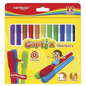 Keyroad Capfix viltstiften, 12 stuks, schoolviltstiften, ergonomische driehoekige antislip behuizing, volwassenen en…