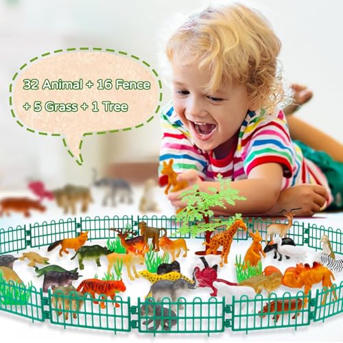 DOITEM Animals Spielzeug, Wild Jungle Zoo Tier, Mini Tierfiguren Set, 54PCS, Geschenke für Kinder Jungen Mädchen 3 4 5 6 Jahre Alt