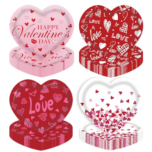 LDFDRT 9inch Heart Shaped Paper Plates Set 40Pcs Valentines Day Party Decorations for Cake Dessert- Romantic Red and Pink Heart Tableware for Valentines,Weddings,Anniversary Party Supplies
