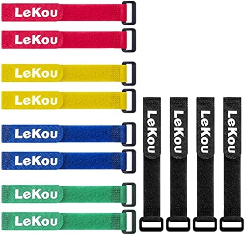 Lekou 12 Pack Adjustable Cable Strap Multipurpose Hook and Loop Cable Ties Wire Management-Black (1"*12" Multi-color)
