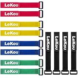 Lekou 12 Pack Adjustable Cable Strap Multipurpose Hook and Loop Cable Ties Wire Management-Black (1"