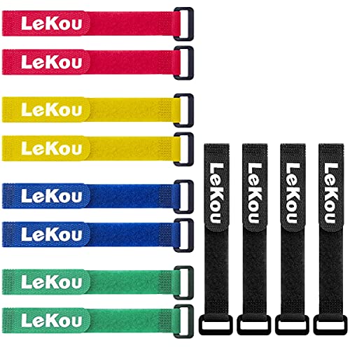 Lekou 12 Pack Adjustable Cable Strap Multipurpose Hook And Loop Cable Ties Wire Management-Black (1"*12" Multi-Color) #TOP2